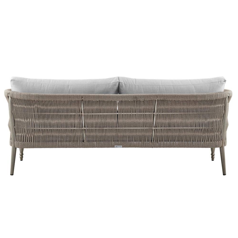 Safari Brown Aluminum and Rope Outdoor Sofa with Gray Cushions