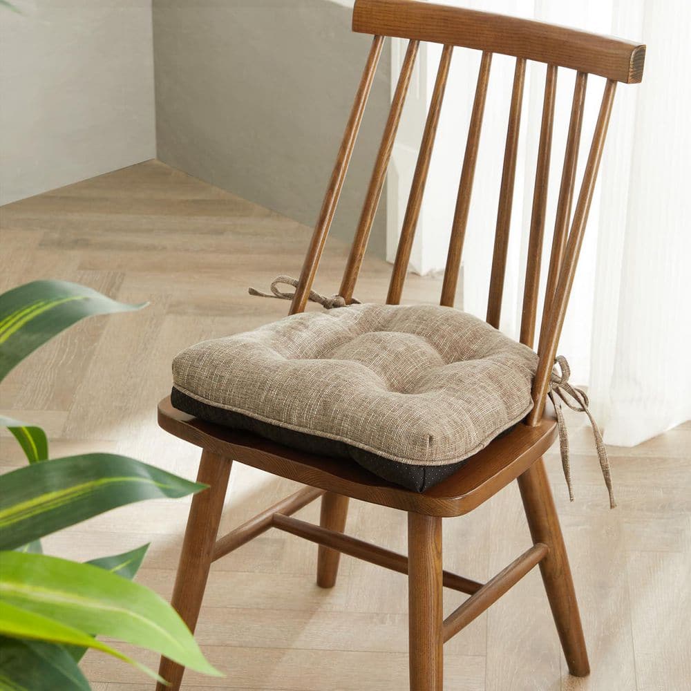 15.5 in. x 15.5 in. Kitchen Chair Pad with Tie, Soft Tufted Non-Slip Memory Foam Seat Cushion for Indoor, Khaki (4-Pack)