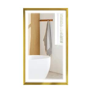 42 in. W x 24 in. H Medium Rectangular Metal Framed Wall Bathroom Vanity Mirror in Gold, Defogger, Dimmable