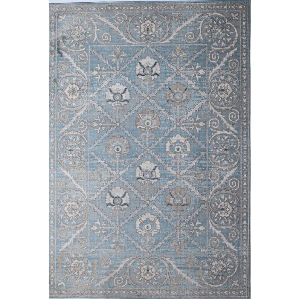 Ashland Light Blue 5 ft. x 8 ft. (5 ft. x 7 ft. 6 in.) Floral Transitional 