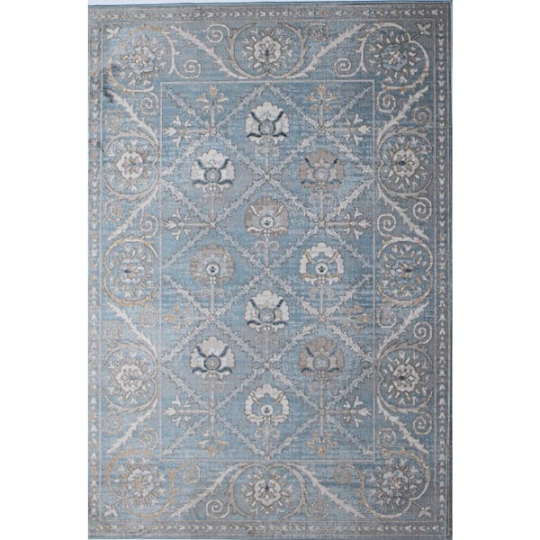 Ashland Light Blue 9 ft. x 12 ft. Floral Transitional Area Rug