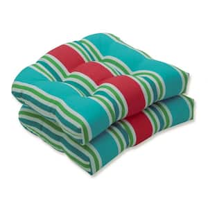 Striped 19 in. x 19 in. Outdoor Dining Chair Cushion in Green/Pink/Off-White (Set of 2)