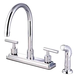 Manhattan 2-Handle Deck Mount Centerset Kitchen Faucets with Side Sprayer in Polished Chrome