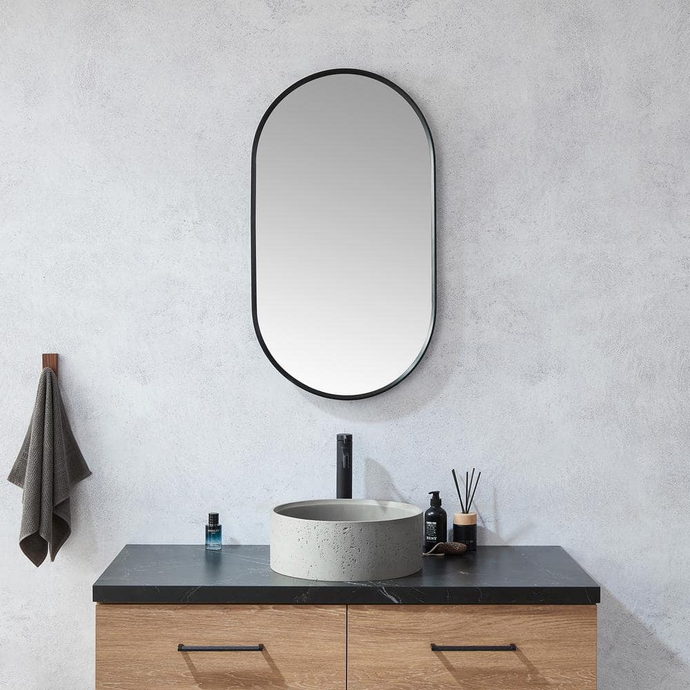 Miajadas 20 in. W x 36 in. H Metal Framed Oval Bathroom Vanity Mirror in Black price history on PriceWatchPro