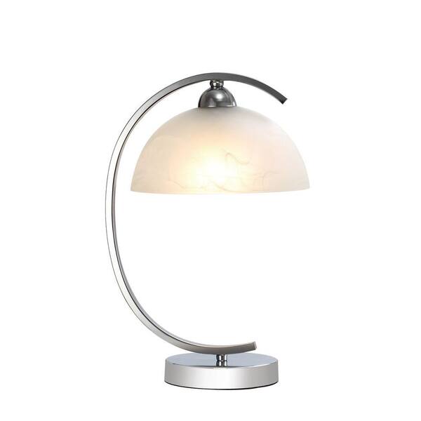 Normande Lighting 15 in. Chrome Table Lamp with Frosted Glass Shade
