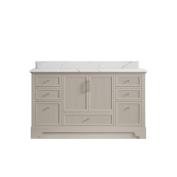 Willow Collections Alys 60 in. W x 22 in. D x 36 in. H Single Sink Bath Vanity in Fine Grain with 1.5 in. Calacatta Laza Top