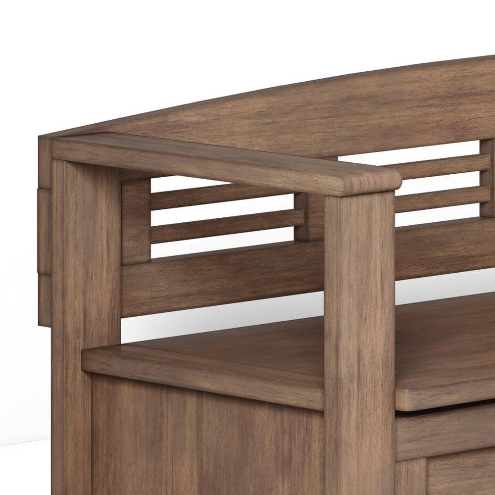 Adams Rustic Natural Aged Brown Wood Storage Bench with Arms