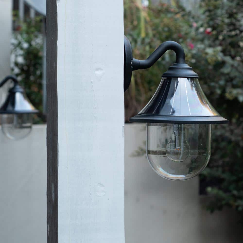 Black Solar Powered Industrial Lantern Wall Light