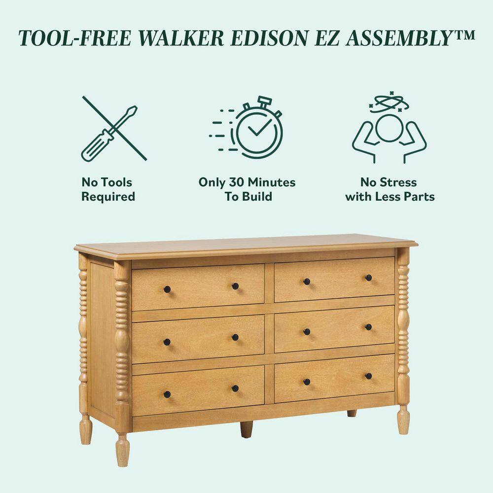 Modern Farmhouse Easy Assembly Natural 6-Drawer 54 in. Solid Wood Spindle-Detailing Dresser - thumbnail 3