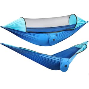 9.5 ft. Portable Large Camping Parachute Nylon Hanging Hammock with Mosquito Net in Blue