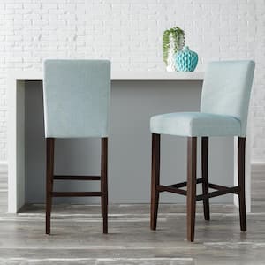 Banford Sable Brown Wood Upholstered Bar Stool with Back and Charleston Teal Seat (Set of 2) (17.51 in. W x 44.29 in. H)