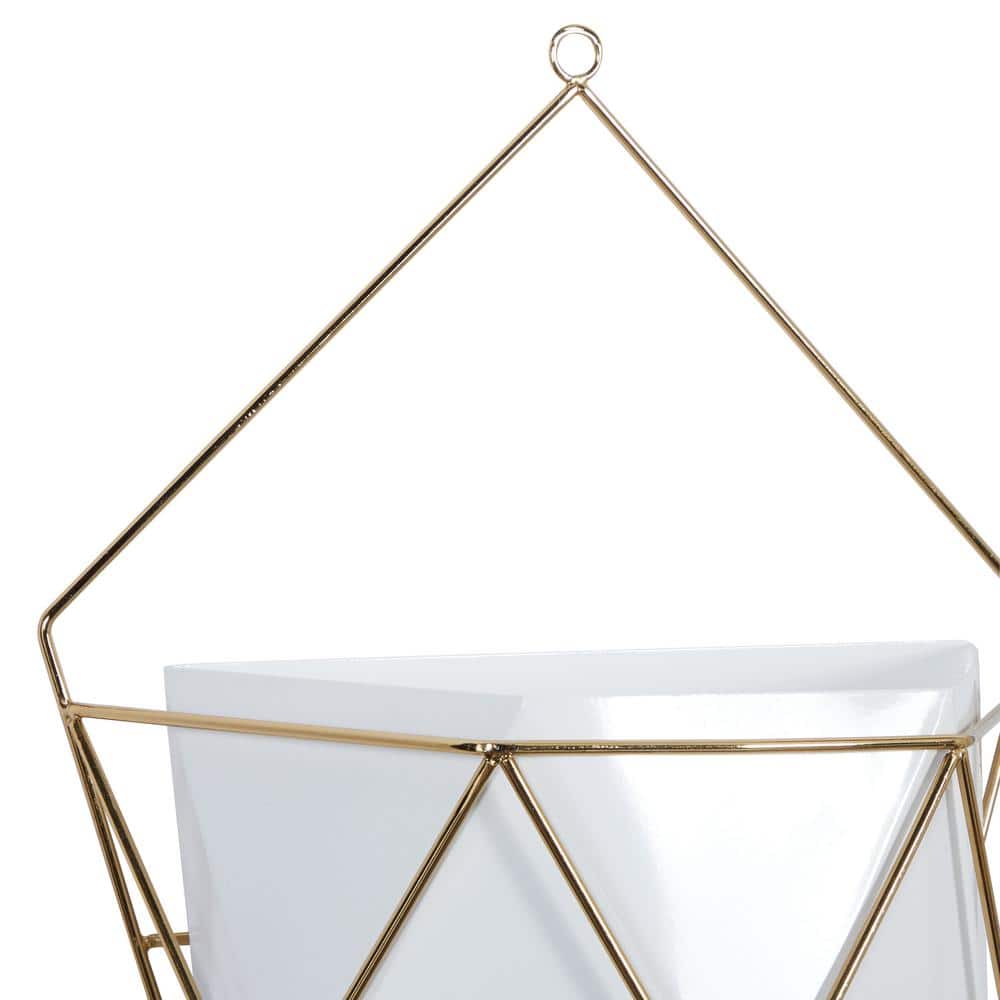 CosmoLiving Contemporary White and Gold Geometric Metal Wall Planters, Set of 2