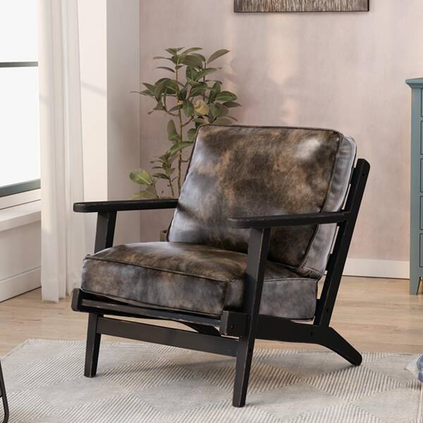 Wood chair 2025 with leather cushions