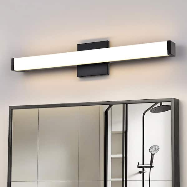24 in. Matte Black Modern 16W 3000K Integrated LED Bathroom Vanity Light Bar with Acrylic Shade for Washroom