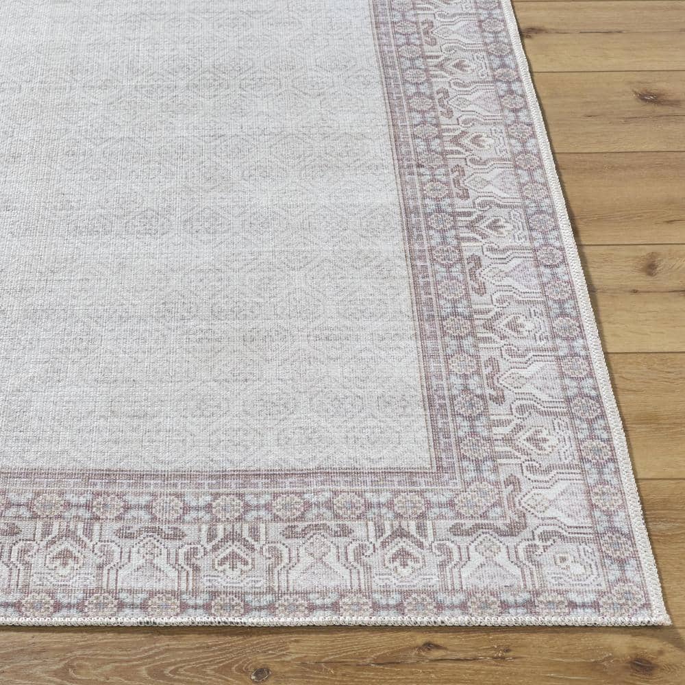 Rainier Brown and Cream Rectangular Polyester Washable Area Rug