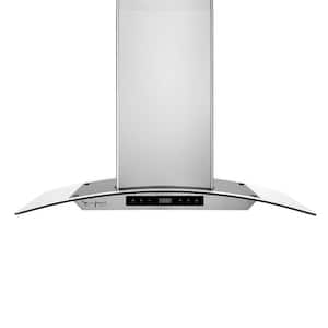 36 in. 400 CFM Kitchen Island Range Hood Ducted Exhaust Kitchen Vent with Tempered Glass in Stainless Steel