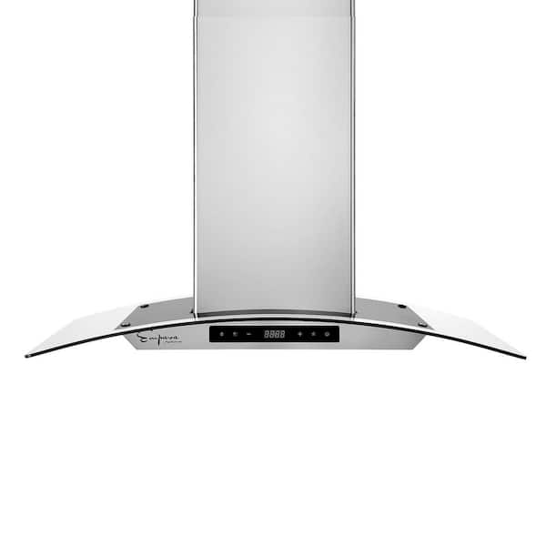 36 in. 400 CFM Kitchen Island Range Hood Ducted Exhaust Kitchen Vent with Tempered Glass in Stainless Steel