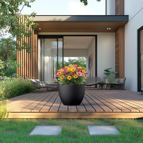 Sapcrete 17.5 in. Large Charcoal Black (Enhanced Interior) Concrete Round Planter / Pot with Drainage Holes