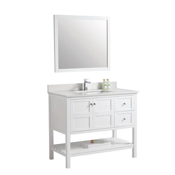 Boyel Living 34 In W X 41 H 21 D Vanity White With Carrara Marble Top And Sink Jmjbcb 1142r The Home Depot D Vanity In White With Carrara Marble, Home Depot 41 Bathroom Vanity