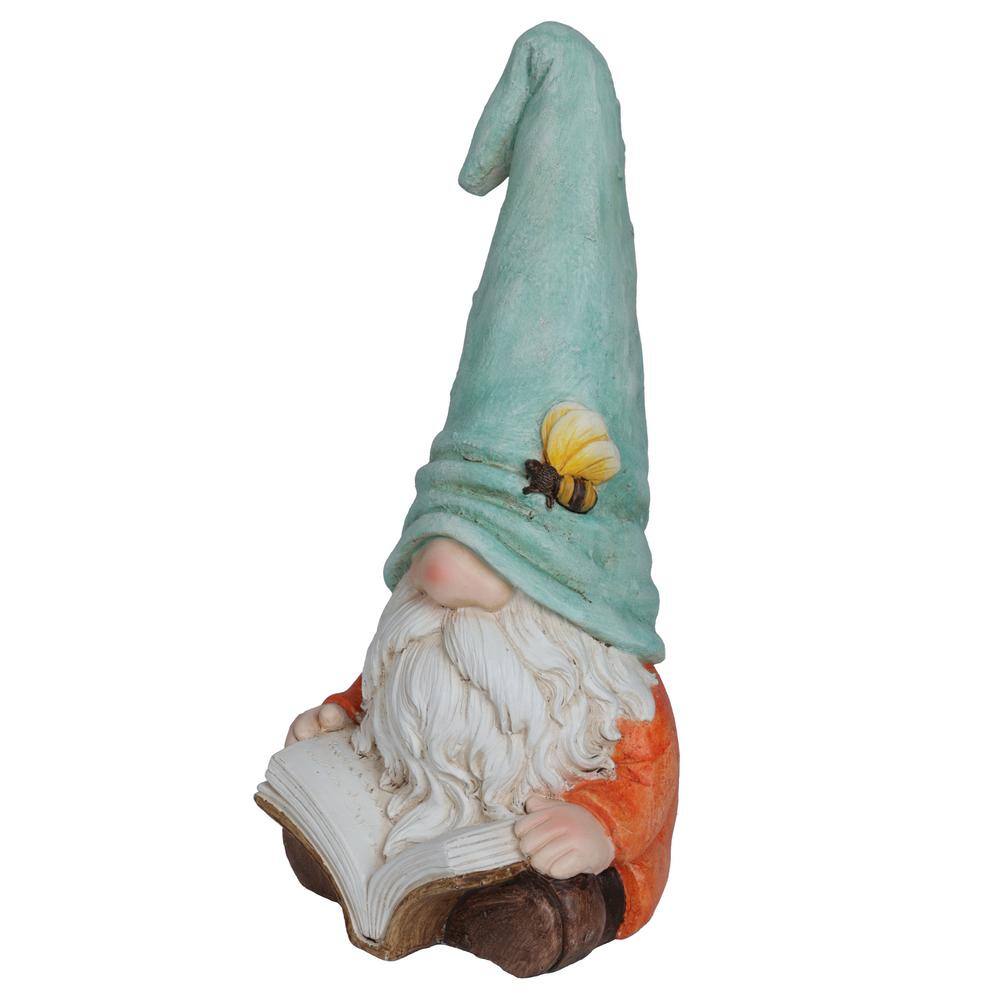 Whimsical Ceramic Gnome with Turquoise Hat Reading Book