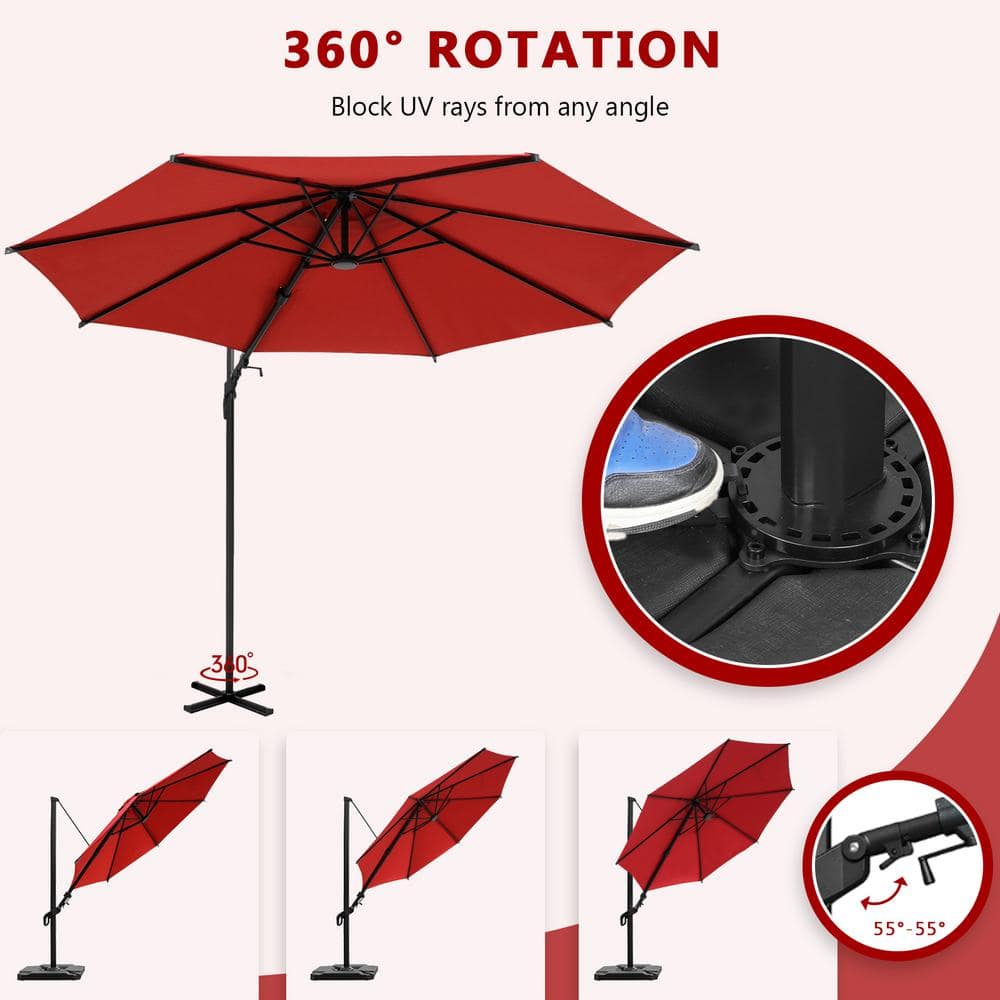 Red 10ft Steel Cantilever Patio Umbrella with Double-Top Canopy