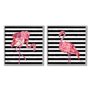 Bold Striped Flamingo Blossoms Design By Paul Brent 2 Piece Framed Animal Art Print 17 in. x 17 in.