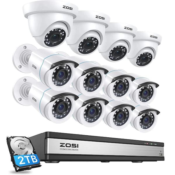 16-Channel 5MP-Lite 2TB DVR Security System with 4 1080p Dome Wired Cameras plus 8 1080p Bullet Cameras