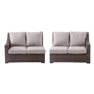 Rock Cliff 2-Piece Wicker Left Arm and Right Arm Outdoor Sectional Chair with CushionGuard Riverbed Brown Cushions