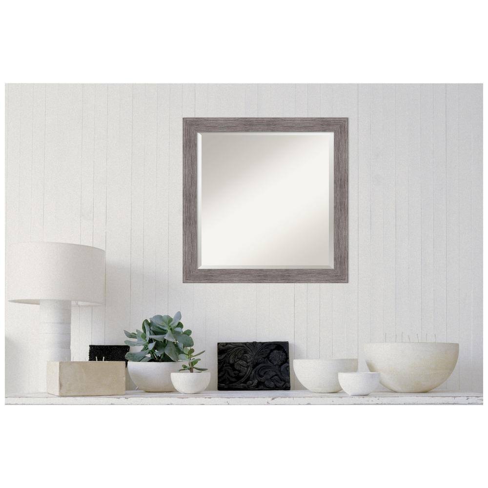 Gray Pinstripe Framed Rectangular Bathroom Vanity Mirror