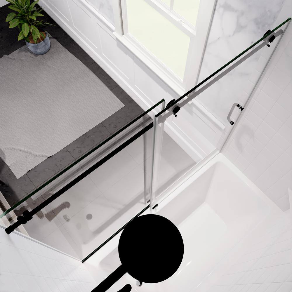 Raymore Matte Black Frameless Sliding Tub Door with Tsunami Guard