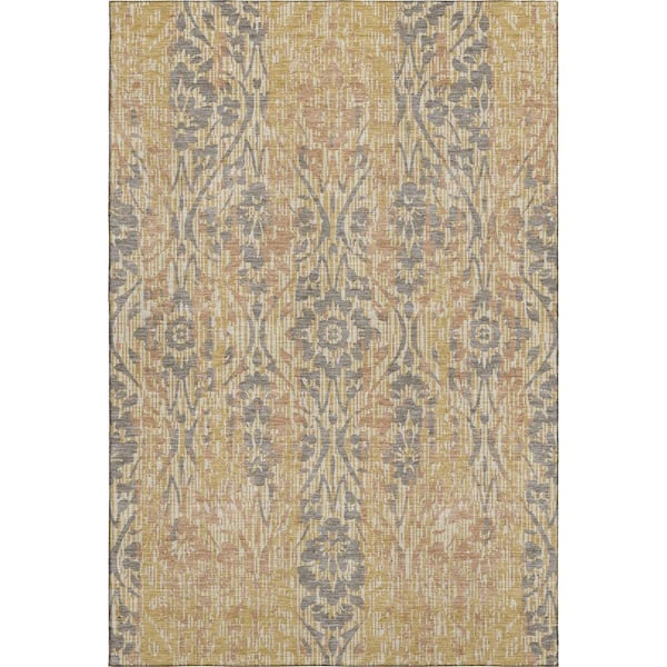 Mayfield Premium Machine Washable Abstract AMF2482 Gold 9 ft. x 12 ft. Area Rug