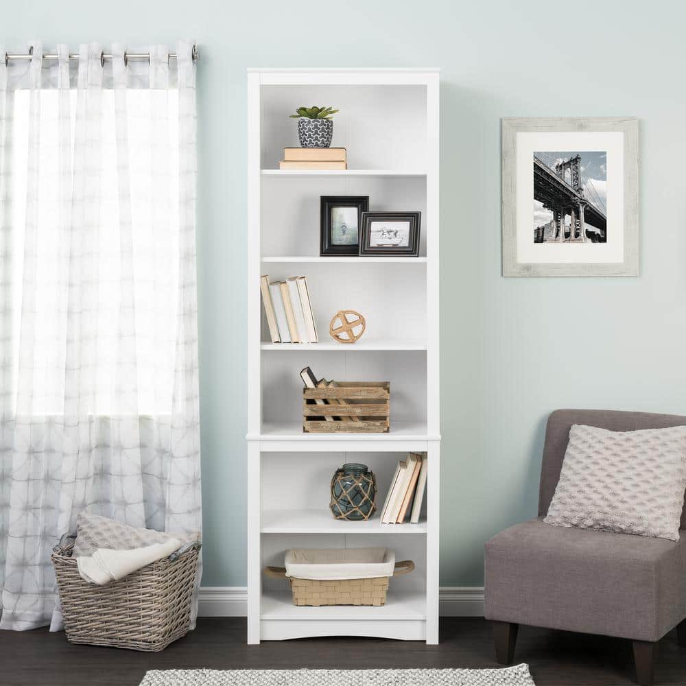 Elegant Modern 80" Tall White Bookcase with Adjustable Shelves