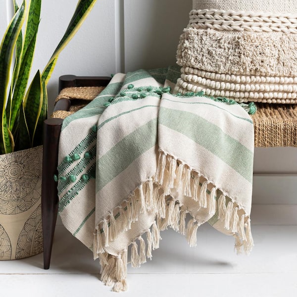 Green and cream throw sale