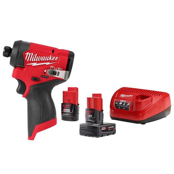 Milwaukee M12 FUEL 12V Lithium-Ion Brushless Cordless 1/4 in. Hex Impact Driver w/One 4.0 Ah and One 2.0 Ah Batteries and Charger