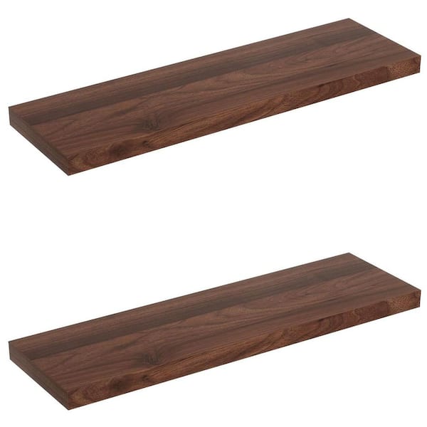 Unbranded 36 in. W x 9.3 in. D Walnut Floating Shelves Decorative Wall Shelf Display Storage Shelves Set of 2