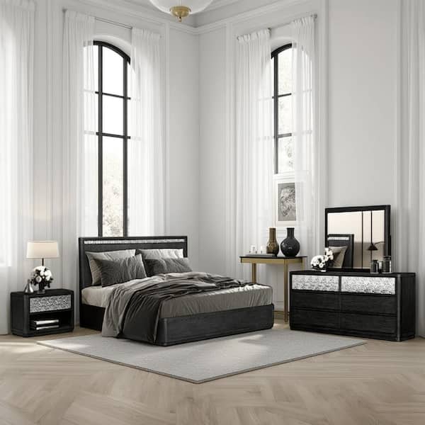 Benjara Zoko 4-Piece Ash Gray Queen Engineered Wood Bedroom Set