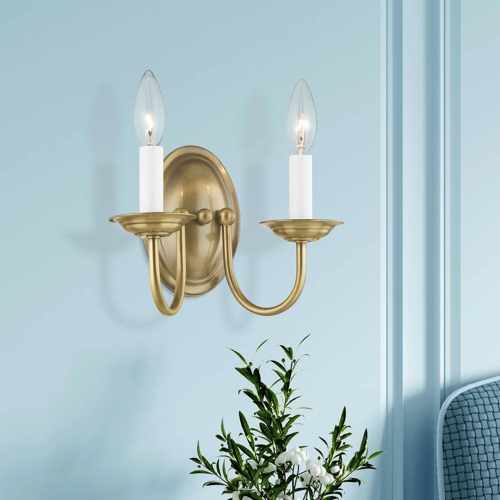 Elegant Antique Brass 2-Light Wall Sconce for Vanity