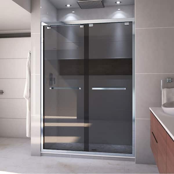 DreamLine Encore 54 in. W x 76 in. H Sliding Semi-Frameless Shower Door in Chrome with Gray Glass