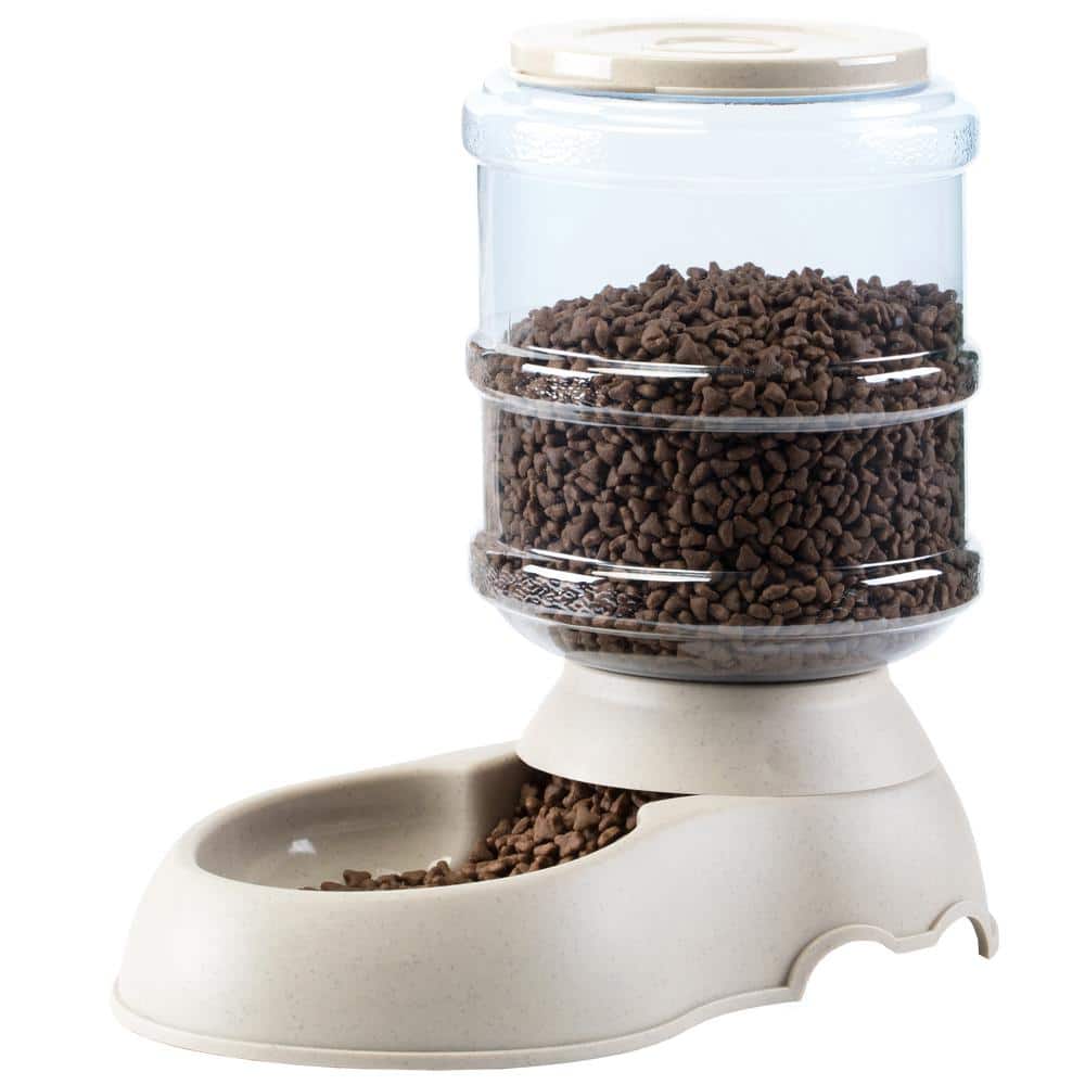 Beige Automatic Self Dispensing Gravity Pet Feeder and Waterer
