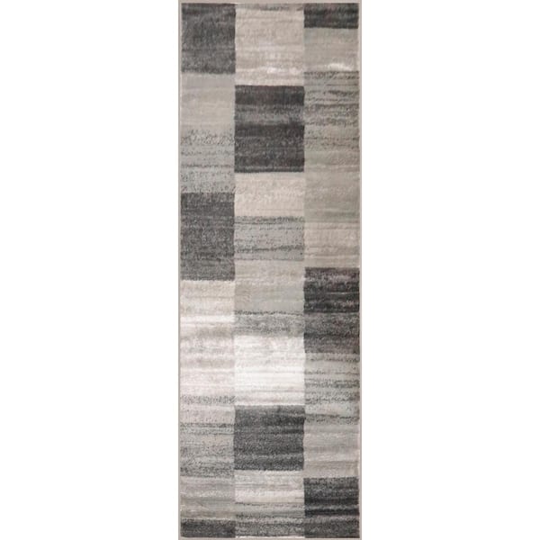 Blairwood Silver 2 ft. 7 in. x 8 ft. Modern Patchwork Polypropylene Area Rug