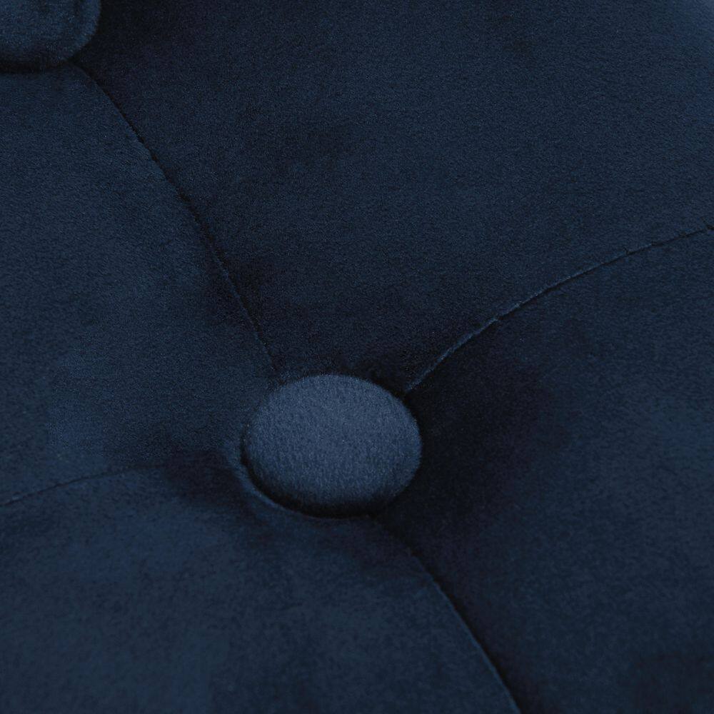 Navy Velvet Round Tufted Ottoman with Rustic Wood Legs