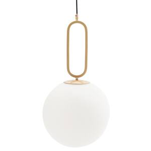 Modern Style 60-Watt Opal Gold Accent Glass Globe Pendant Light with Adjustable Height, Frosted White Shade