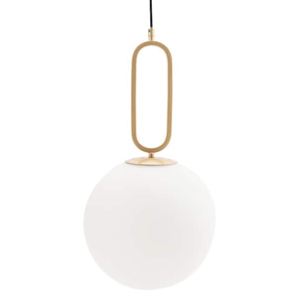 Vidalite Modern Style 60-Watt Opal Gold Accent Glass Globe Pendant Light with Adjustable Height, Frosted White Shade