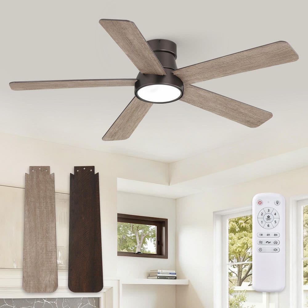48 in. Indoor Walnut Low Profile 6-Speed 3-Color Flush Mount Standard Ceiling Fan w/ Light Kit, Remote Control, DC Motor price history on PriceWatchPro