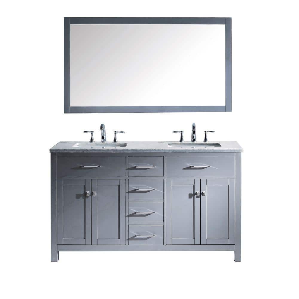 Reviews For Virtu Usa Caroline 60 In W Bath Vanity In Gray With Marble Vanity Top In White With Square Basin And Mirror Md 2060 Wmsq Gr The Home Depot