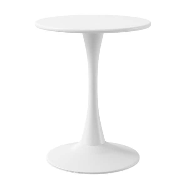 Frond and Form Outdoor Patio Modern 23.5 in. Round Steel Bistro Dining Table w/ Sturdy Tulip Base, White