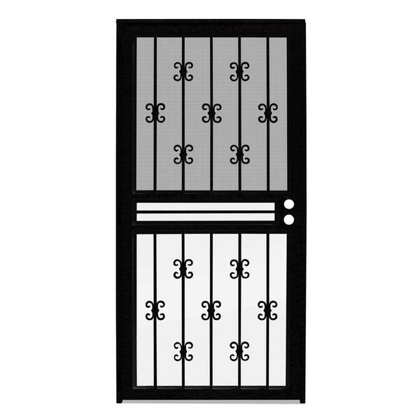 Unique Home Designs 36 in. x 80 in. Moorish Lace Black Recessed Mount All Season Security Door with Insect Screen and Glass Inserts