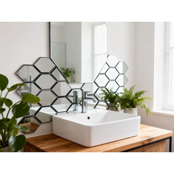 Reflections Silver 9 in. X 12 in. Honeycomb Glass Mirror Peel And Stick Mosaic Tile (1.04 sq.ft./Case)