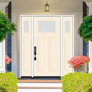 Legacy 64 in. x 80 in. 1/4 Toplite Rain Glass RHIS Primed Linen Finish Fiberglass Prehung Front Door w/Dbl 12 in. SL