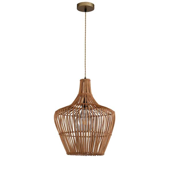 ELE Light & Decor Ailsa 1-Light Modern Rattan Pendant Light Boho Handmade Hanging Light in Brass Finish Kitchen Ceiling Light Fixture